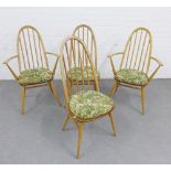 Set of four Ercol blonde elm Quaker stick back chairs to include two carvers (4) (a/f)