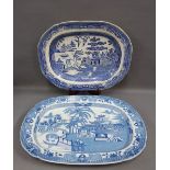 Two 19th century blue and white Willow pattern ashets, largest 53cm (2)