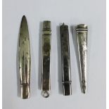 Two late 19th century silver mounted pencils and two silver handles (4)