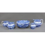 Collection of Copeland Spode Italian pattern blue and white pottery to include a bowl and four