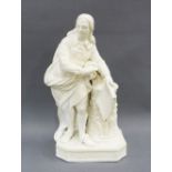 Cream Ware figure of a Literary Gent, on an octagonal plinth base, 23cm high