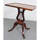 Mahogany occasional table with rectangular top and lyre support and quadruple legs, 72 x 63cm