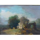 19th century school, Castle Ruin and Landscape, Oil on canvas, apparently unsigned, in a giltwood