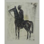 20th century school, Monotype of a horse and rider, signed indistinctly and dated '69, in a glazed