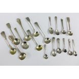 A quantity of silver and white metal condiment spoons, etc (a lot)