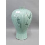 Korean celadon green glazed meiping vase with blossom and other floral pattern, 36cm high