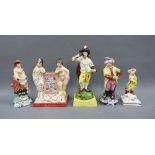 Collection of 19th century Staffordshire figures to include a pearlware figure of a girl and her