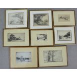 James Cadzow, (1881 - 1941) a set of eight framed etchings and prints to include an Artists proof