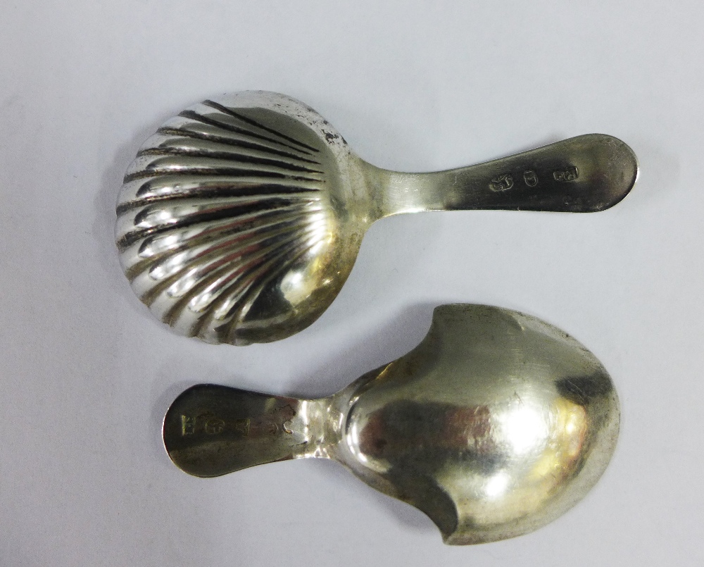 Georgian silver caddy spoon, Birmingham 1796 possibly Joseph Taylor and another with a scalloped - Image 2 of 2