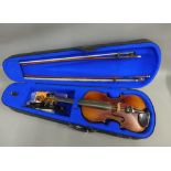 Violin, two bows and fitted case (a lot)