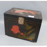Lacquered box, the hinged lid painted with carp, 28 x 19 x 22cm