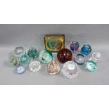 Collection of sixteen glass paperweights to include Adrian Sankey, Caithness and others, etc (16)