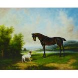 Van De Hoog, A horse and dog, Oil on board, signed, in a giltwood frame, 49 x 39cm