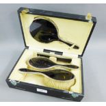 Cased silver and tortoiseshell dressing table brush set, Birmingham 1921, comprising two