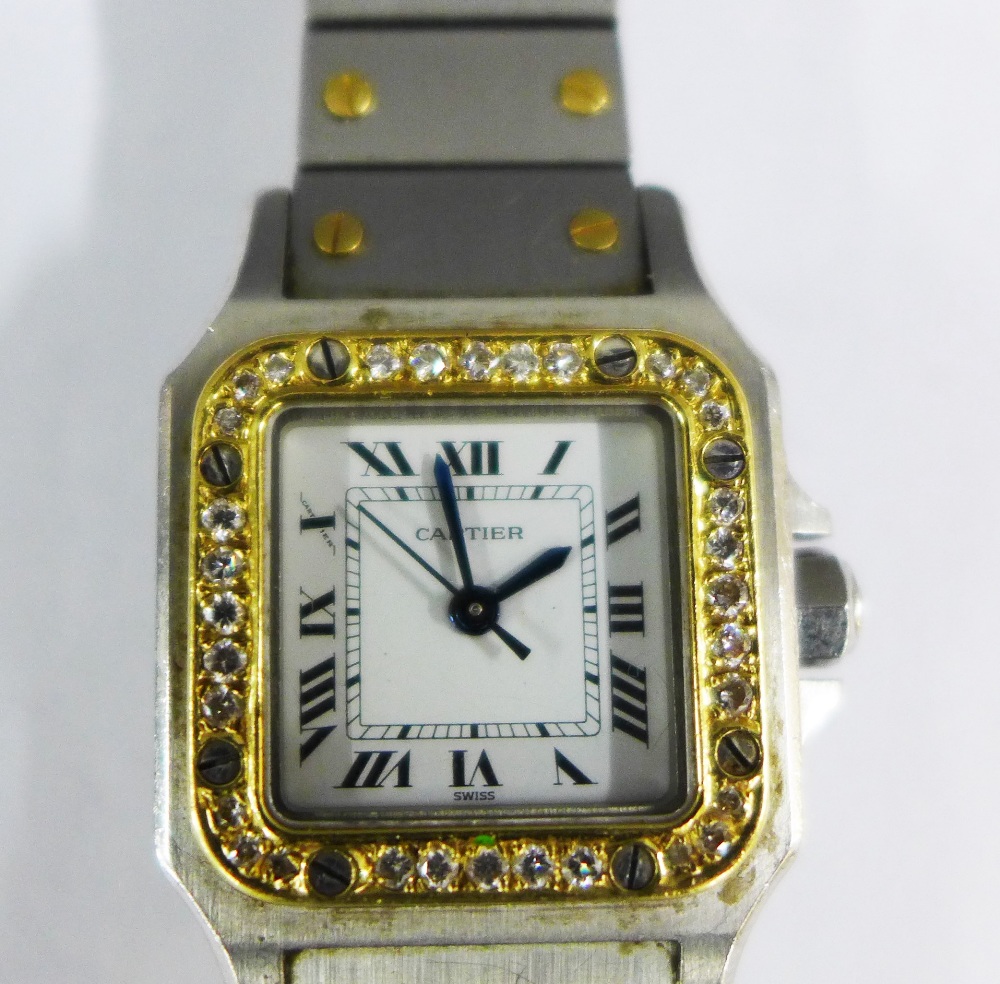 Ladies Cartier Santos wrist watch, with diamond set case, Roman numerals with secret signature at - Image 2 of 3