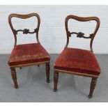 Pair of Victorian mahogany balloon back chairs, each with a horizontal scrolling splat and