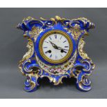 French porcelain mantle clock, the enamel dial inscribed Louis & Mier A Paris, 21cm high