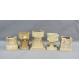 A collection of five R.Hutt of Cambridge miniature small scale church fonts of Gothic design, one