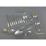 Collection of Epns flatwares, egg cup, cruets, and mother of pearl handled fruit forks, etc (a lot)