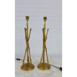 Pair of gilt metal faux bamboo table lamps on circular base, 50cm (2)