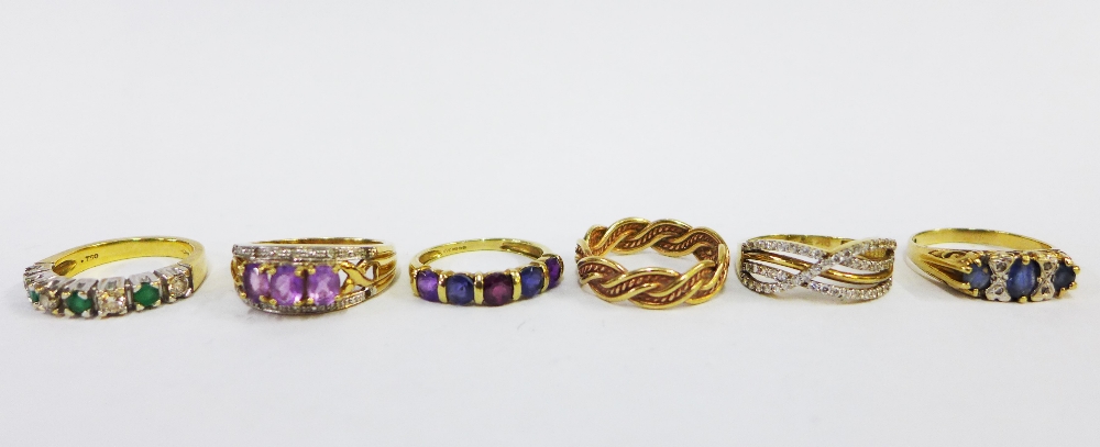 A collection of six 9ct gold gemset dress rings (6)