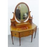 Mahogany and inlaid dressing table with oval mirror and arrangement of four drawers, on square