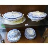 Staffordshire Ophire pattern blue and white dinner service (a lot)