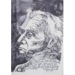 Byron Randall, (American b.1918) Bertrand Russell Ink Sketch, signed in pencil and dated '77, Framed