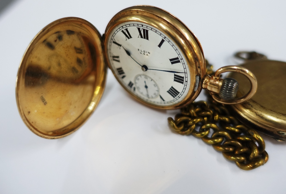 9ct gold Elgin full hunter pocket watch, case numbered 136597, together with a citrine fob in a - Image 2 of 3