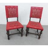 Pair of oak side chairs with red upholstered back and seat, 96 x 50cm (2)