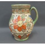 Crown Ducal jug with stylised Art Deco flowers and foliage, 21cm high