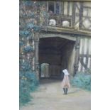 Robert Little, Stokesay Castle Watercolour, signed, Framed under glass in an ornate giltwood