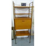 Ladderex system with two rails, three adjustable shelves and one teak fall front box / cabinet, 63 x