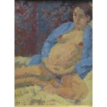 Peter Spens, (British School) Seated figure, Sarah Pregnant, Oil on board, signed with initials,