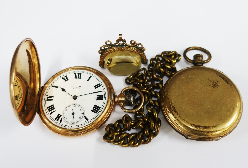 9ct gold Elgin full hunter pocket watch, case numbered 136597, together with a citrine fob in a