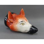 Staffordshire fox head stirrup cup, 13cm long