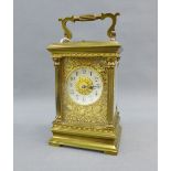 19th century French brass cased carriage clock, with silvered chapter ring, signed W. Marshall & Co,
