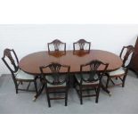 Mahogany twin pedestal dining table and set of six dining chairs (7) 75 x 214cm