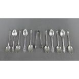 A set of ten Victorian silver teaspoons, Glasgow 1892, together with the matching silver sugar tongs