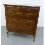 Mahogany chest with two short and three long drawers, on cabriole legs, 100 x 91cm
