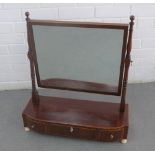 19th century mahogany dressing table mirror with string inlay, three drawers and ivory bun feet,
