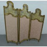 19th century French giltwood three fold screen, each panel with a glazed top and floral