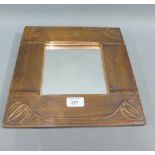 Copper framed Arts & Crafts style mirror, 30 x 30cm
