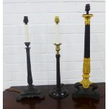 Various table lamp bases, tallest 60cm