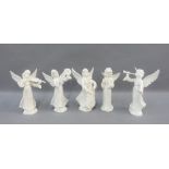 Set of five Dresden porcelain white glazed angels, tallest 14cm (5)