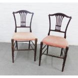 Pair of side chairs with vertical splat backs, upholstered seat and faux bamboo legs and stretchers,