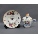 Berlin porcelain trembluese cup, saucer and cover, painted with insects, fruit and butterflies, (3)