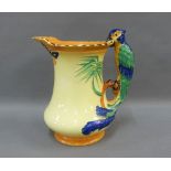 Burleigh Ware jug with parrot handle and yellow ground, 18cm high