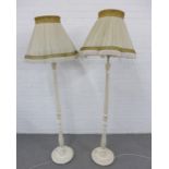 Pair of cream painted standard lamps and shades, 150cm (2)