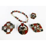 A collection of Scottish hardstone, silver and white metal jewellery to include four brooches and